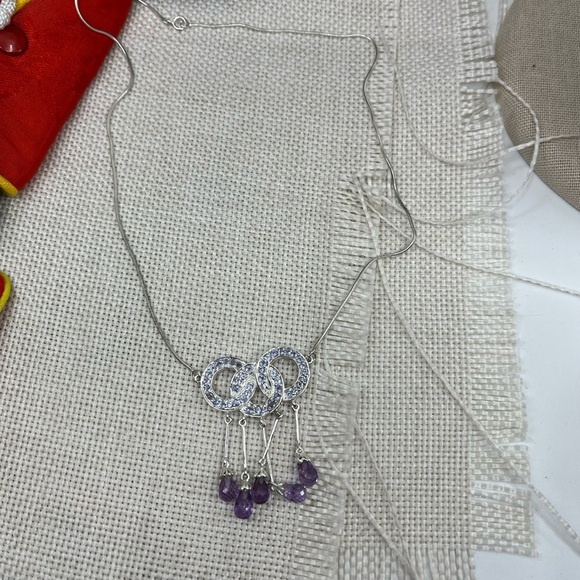 90s Vintage Sterling Silver Necklace with Amethyst & Tanzanite Gemstones - Picture 12 of 13